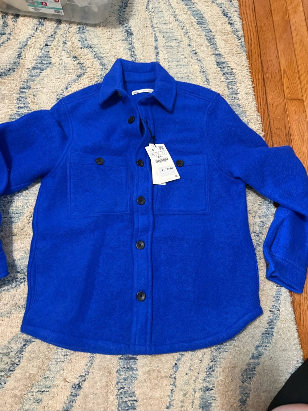 Zara Pea Coat Bright Blue Button-Up Jacket
